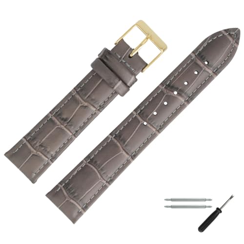 MARBURGER Uhrenarmband 22mm Leder Grau Alligator Prägung Mit Naht - Werkzeug Montage Set 2772215000220 von MARBURGER