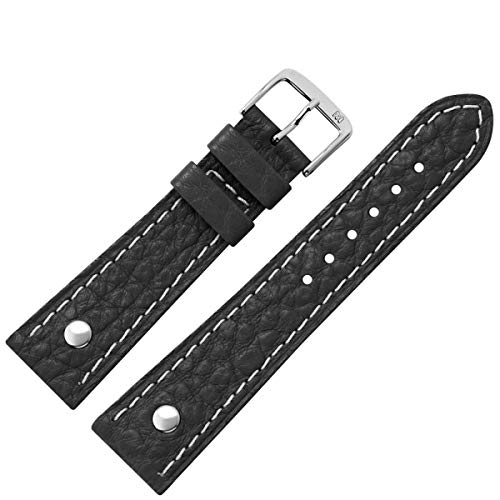 MARBURGER Uhrenarmband 22mm Leder Schwarz Genarbt - Werkzeug Montage Set 7952210000120 von MARBURGER