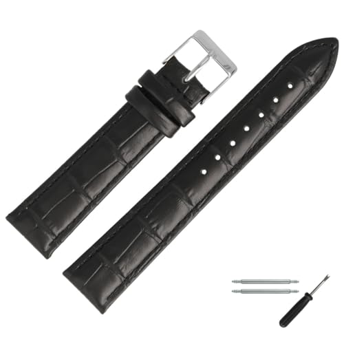 MARBURGER Uhrenarmband 22mm Leder Schwarz Silber Alligator Prägung Mit Naht - Montage Set 2772210000120 von MARBURGER