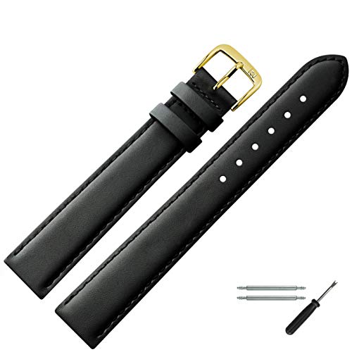 MARBURGER Uhrenarmband 22mm Leder Schwarz XL Glatt Mit Naht - Werkzeug Montage Set 6602210000220 von MARBURGER