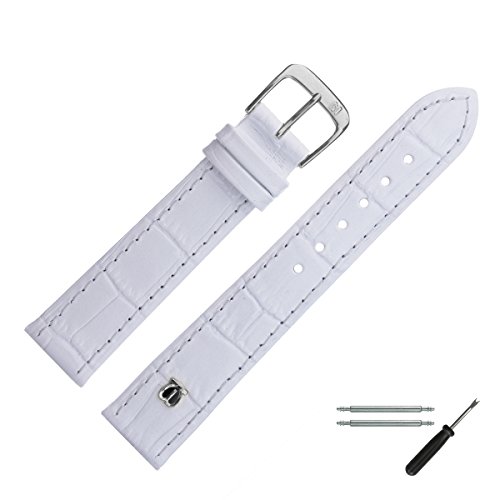 MARBURGER Uhrenarmband 22mm Leder Weiss Alligator Prägung Mit Naht - Werkzeug Montage Set 5282220000120 von MARBURGER