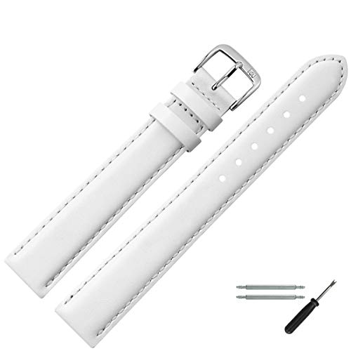 MARBURGER Uhrenarmband 22mm Leder Weiss XL Glatt Mit Naht - Werkzeug Montage Set 6602220000120 von MARBURGER