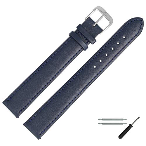 MARBURGER Uhrenarmband 22mm Leder Blau Glatt Mit Naht - Werkzeug Montage Set 1012251000120 von MARBURGER