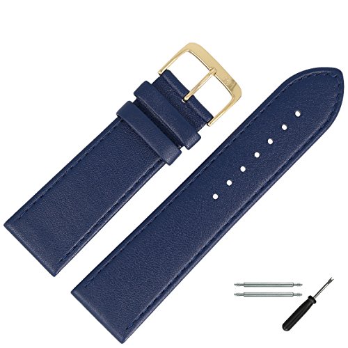 MARBURGER Uhrenarmband 24mm Leder Blau Glatt Mit Naht - Werkzeug Montage Set 7592451000220 von MARBURGER