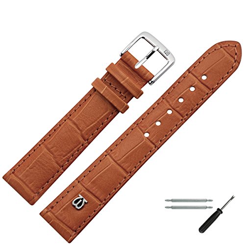 MARBURGER Uhrenarmband 24mm Leder Braun Alligator Prägung Mit Naht - Werkzeug Montage Set 5282435000120 von MARBURGER