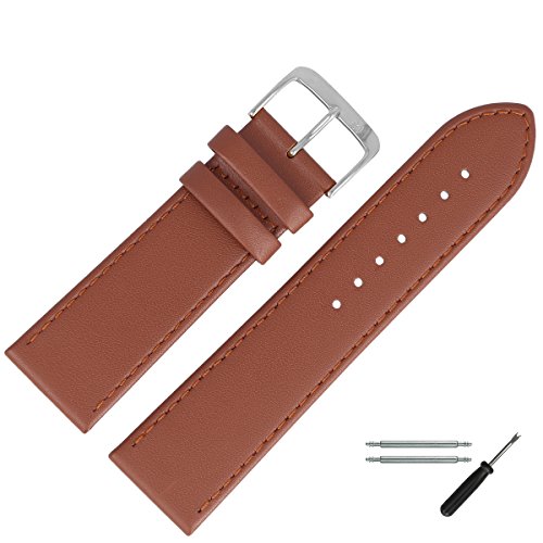 MARBURGER Uhrenarmband 24mm Leder Braun Glatt Mit Naht - Werkzeug Montage Set 7592434000120 von MARBURGER