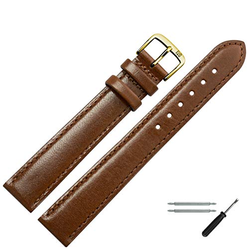 MARBURGER Uhrenarmband 24mm Leder Braun XL Glatt Mit Naht - Werkzeug Montage Set 6602432000220 von MARBURGER