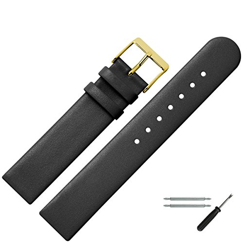 MARBURGER Uhrenarmband 24mm Leder Schwarz Gold - Montage Set 7612410000220 von MARBURGER