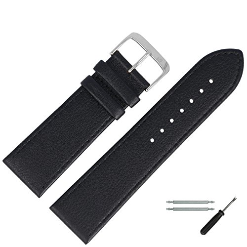 MARBURGER Uhrenarmband 24mm Leder Schwarz Silber Glatt Mit Naht - Montage Set 7592410000120 von MARBURGER