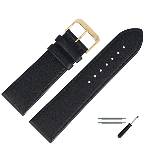 MARBURGER Uhrenarmband 24mm Leder Schwarz Glatt Mit Naht - Werkzeug Montage Set 7592410000220 von MARBURGER