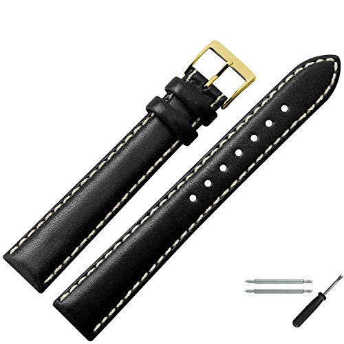 MARBURGER Uhrenarmband 24mm Leder Schwarz XL - Werkzeug Montage Set 8022410000220 von MARBURGER