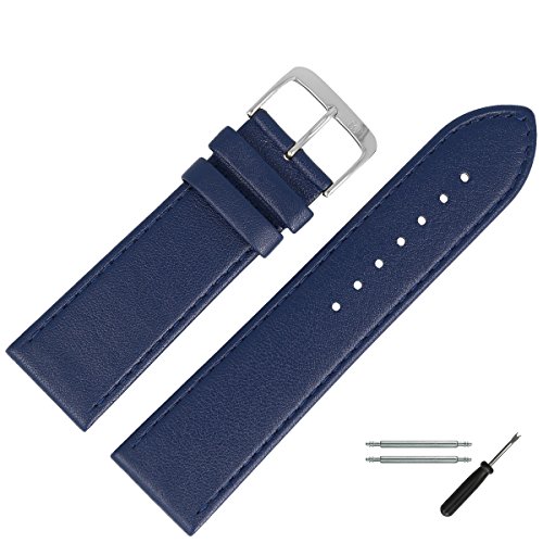 MARBURGER Uhrenarmband 26mm Leder Blau Glatt Mit Naht - Werkzeug Montage Set 7592651000120 von MARBURGER