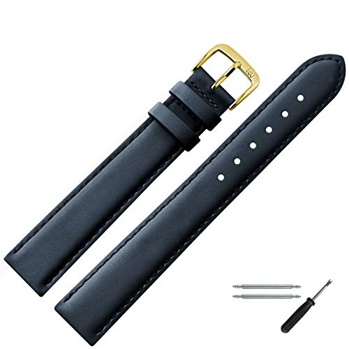 MARBURGER Uhrenarmband 26mm Leder Blau XL Glatt Mit Naht - Werkzeug Montage Set 6602651000220 von MARBURGER