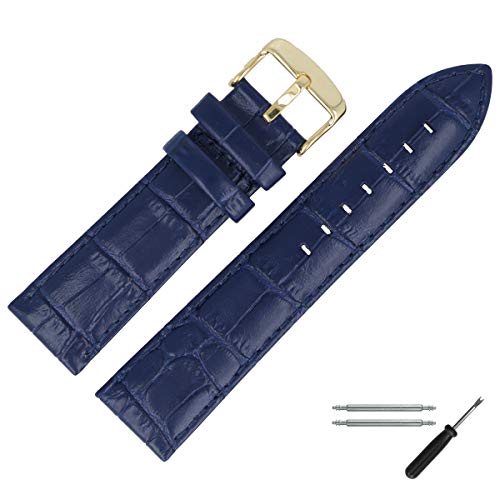 MARBURGER Uhrenarmband 28mm Leder Blau Kroko - Werkzeug Montage Set 7892851000220 von MARBURGER