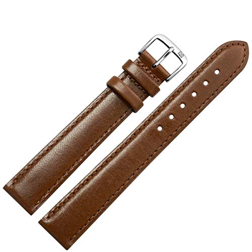 MARBURGER Uhrenarmband 28mm Leder Braun Silber XL Glatt Mit Naht - Montage Set 6602832000120 von MARBURGER