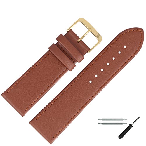 MARBURGER Uhrenarmband 28mm Leder Braun Glatt Mit Naht - Werkzeug Montage Set 7592834000220 von MARBURGER