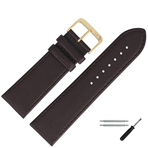 MARBURGER Uhrenarmband 30mm Leder Braun Glatt Mit Naht - Werkzeug Montage Set 7593031000220 von MARBURGER