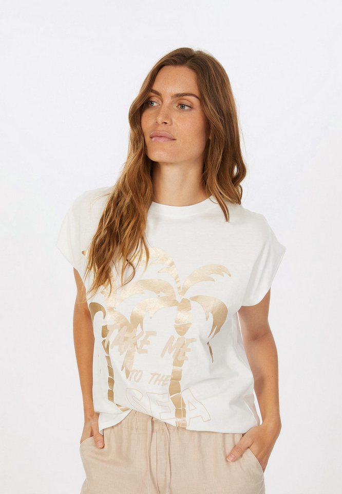 MARC AUREL T-Shirt mit Palmenprint in Metallicoptik von MARC AUREL