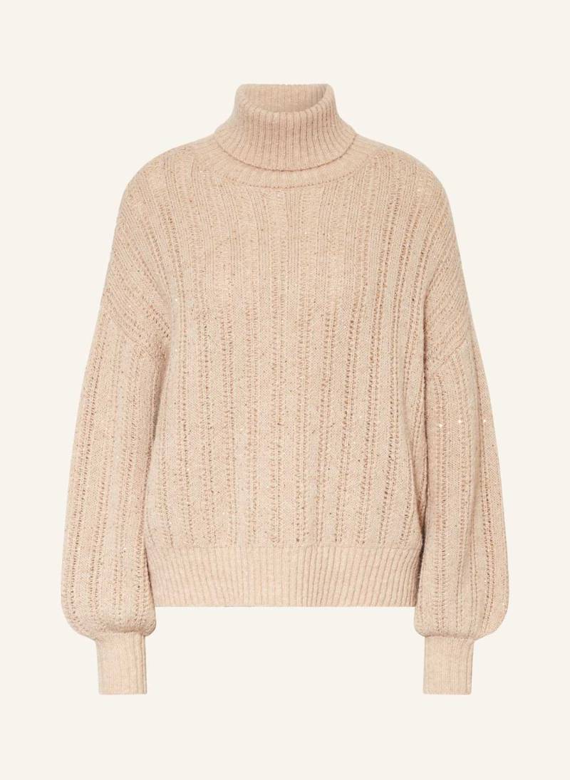 Marc Aurel Rollkragenpullover Mit Pailletten beige von MARC AUREL