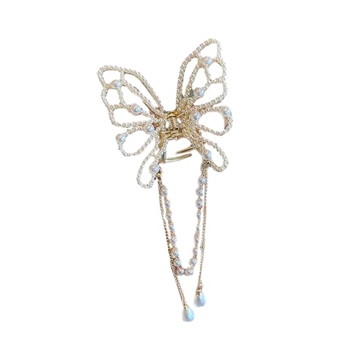 Elegante Metall-Haarspange in Schmetterlingsform mit Perlen und Quasten, Haarschmuck in Schmetterlingsform, für Damen und Mädchen von MARCBUSE