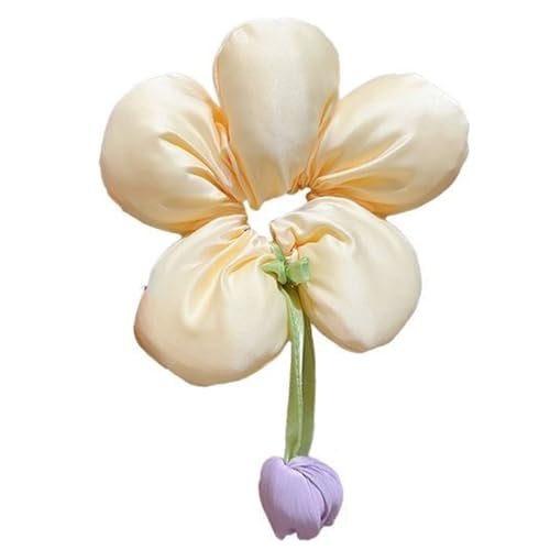 Kinder-Haargummi mit Blumenmuster und 3D-Blumenschleifen, elastisches Haarband für Mädchen, Polyester-Stoff, Pferdeschwanz-Halter, Haargummi von MARCBUSE