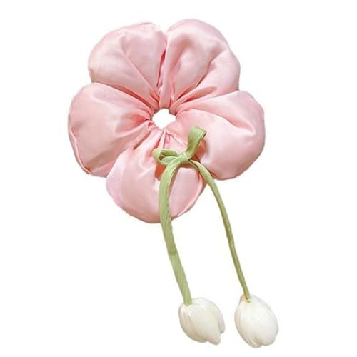 Kinder-Haargummi mit Blumenmuster und 3D-Blumenschleifen, elastisches Haarband für Mädchen, Polyester-Stoff, Pferdeschwanz-Halter, Haargummi von MARCBUSE