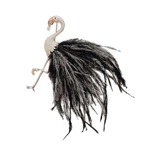 Kunstvolle Flamingo-Brosche in Federform aus Legierung mit funkelnden Strasssteinen, elegante Anstecknadel für Mantel, Anzug, Pullover, Flamingo-Brosche, Einheitsgröße, Wie beschrieben von MARCBUSE