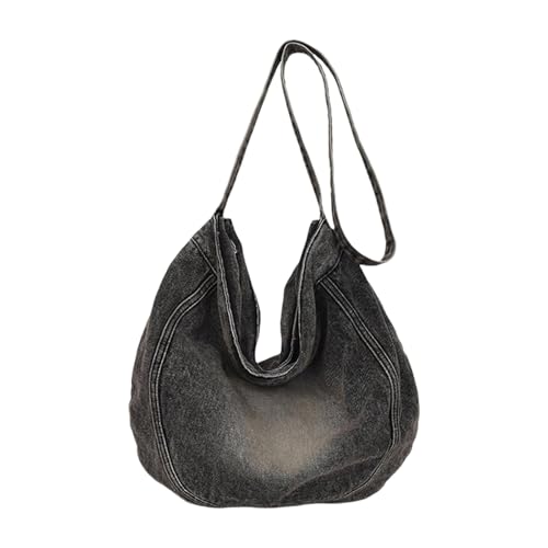 MARCBUSE Damen-Umhängetasche, Retro-Stil, Denim, große Kapazität, Crossbody, lässig, Pendeln, Einkaufen, Messenger, große Kapazität, Messenger für Damen, Denim, Schulter-Crossbody, Schwarz , One Size von MARCBUSE