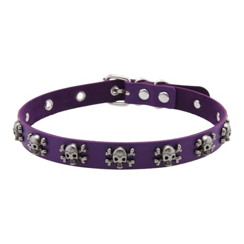 MARCBUSE Halskette mit Gothic-Totenkopf-Anhänger, Nieten, PU-Leder, Modeschmuck, verstellbarer Verschluss, Unisex, Punk, PU-Lederhalskette, Einheitsgröße, Wie beschrieben, Wie beschrieben von MARCBUSE