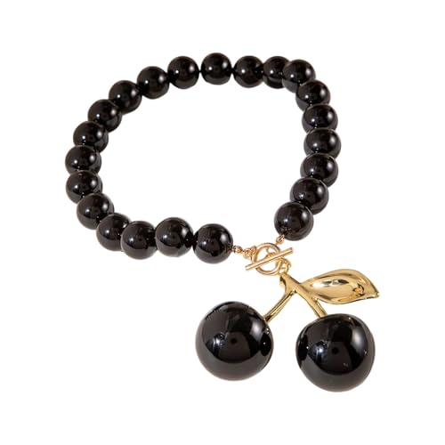 MARCBUSE Halskette mit übertriebenem Kirschenanhänger, auffällig, Perlenhalsband, Accessoire für Partys und Musikfestivals, schwarzer Anhänger, Einheitsgröße, Wie beschrieben, Wie beschrieben von MARCBUSE