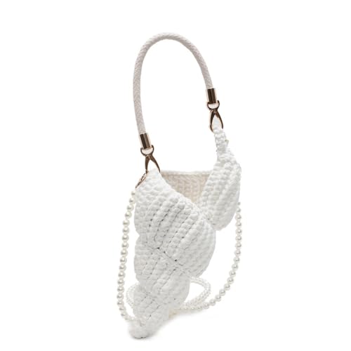 MARCBUSE Handgewebte Umhängetasche für Damen, trendige Umhängetasche, stilvolle Handtasche, Tragegriff oben, Dating Muscheln, modische Schultertasche, stilvolle Handtasche, handgewebte Muscheln, weiß von MARCBUSE
