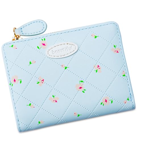 MARCBUSE Schlichte Geldbörse, stilvolle Münztaschen, schöne Geldbörse, PU-Leder, Kleingeldbörse mit Blumendruck, kurze Geldbörse mit Kartenhalter, Bifold PU-Leder, Kleingeld, stilvoll, kurz, schöner von MARCBUSE