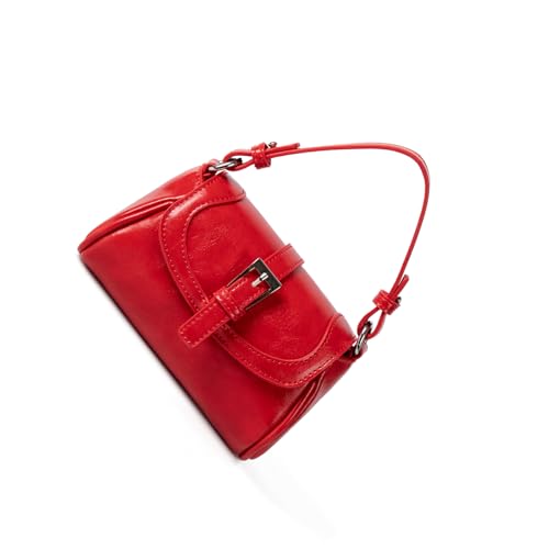 MARCBUSE Umhängetasche mit Tragegriff und abnehmbarem Riemen, Schultertasche für den täglichen Pendler, Reisen oder Büroarbeit, koreanische Umhängetasche mit Gürtelschnallen-Design, rot, One Size von MARCBUSE