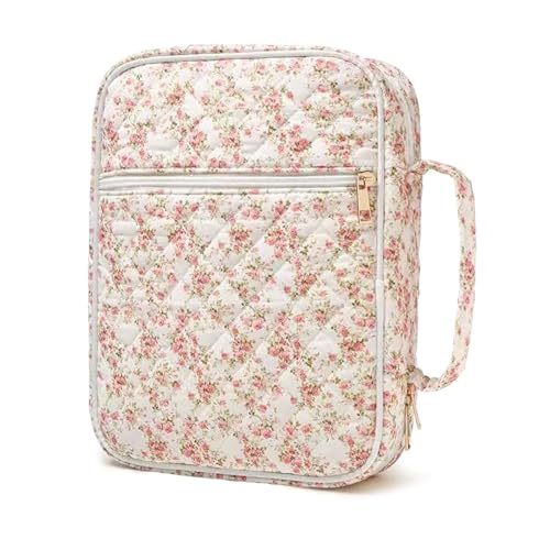 Wiederverwendbare Baumwolltasche, flaches Design, extra Stauraum, Arbeitszimmer, Zuhause, Reisen, gesteppte Tasche mit Stifthaltern, Red Flower, Einheitsgröße von MARCBUSE