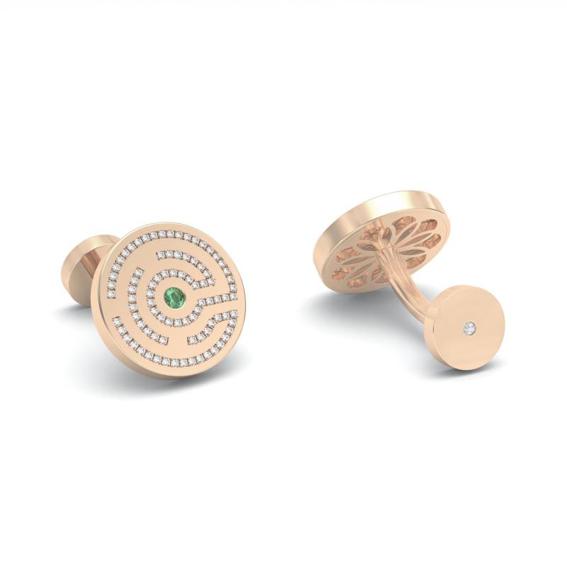 Labyrinth Smaragd & Diamanten 18K Rose Gold, Silber Vergoldet Manschettenknöpfe, Geschenk Für Ihn von MARCELLORICCIOLONDON