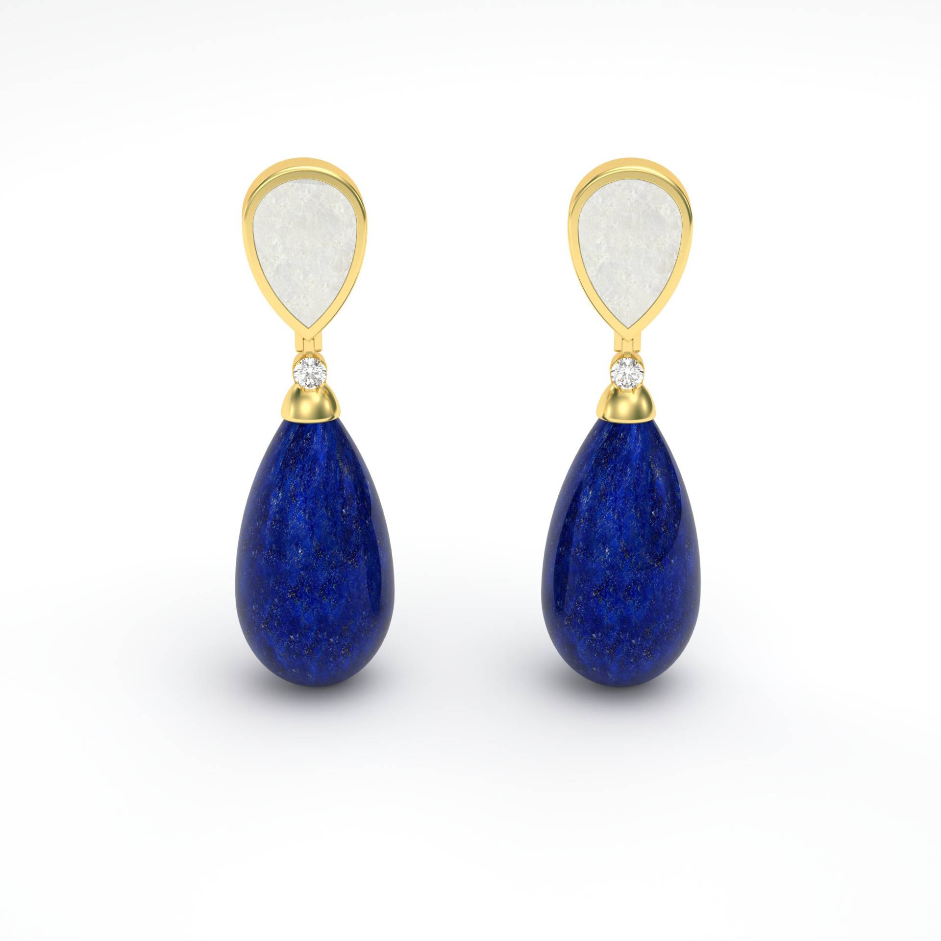 Lapislazuli - Perlmutt Diamant Goldtropfen Ohrringe Lapislazuli - Perlmutt Diamant Goldtropfen Ohrringe von MARCELLORICCIOLONDON