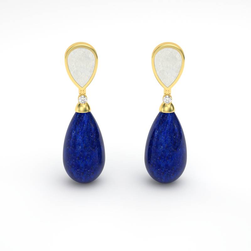 Lapislazuli - Perlmutt Diamant Goldtropfen Ohrringe von MARCELLORICCIOLONDON