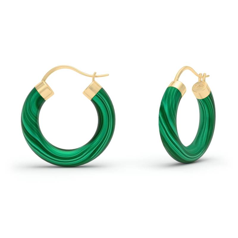 Natürliche Grüne Malachit Chunky Hoop 18K Gelbgold & Silber Ohrringe, Geschenk Für Sie von MARCELLORICCIOLONDON