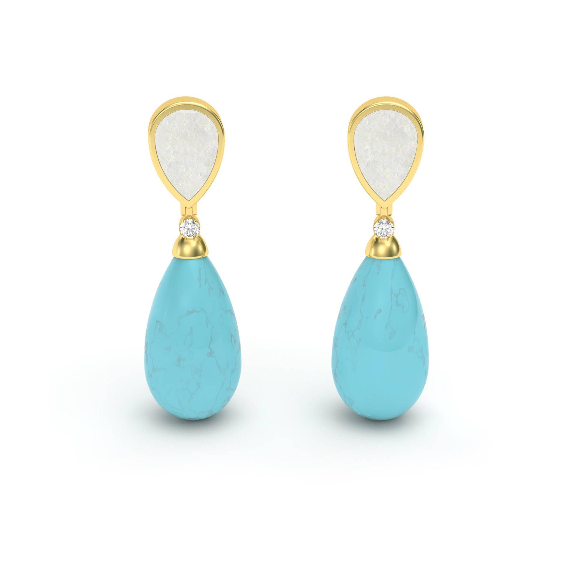 Perlmutt - Diamant Türkis Gold Teardrop Ohrringe Baumeln Perlmutt - Diamant Türkis Gold Teardrop Ohrringe Baumeln von MARCELLORICCIOLONDON