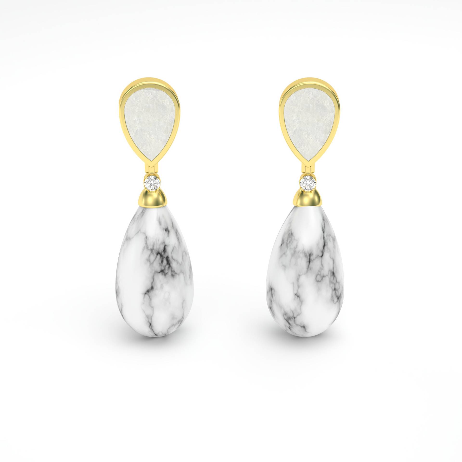 Perlmutt - Howlith Diamant Goldtropfen Ohrstecker Perlmutt - Howlith Diamant Goldtropfen Ohrstecker von MARCELLORICCIOLONDON