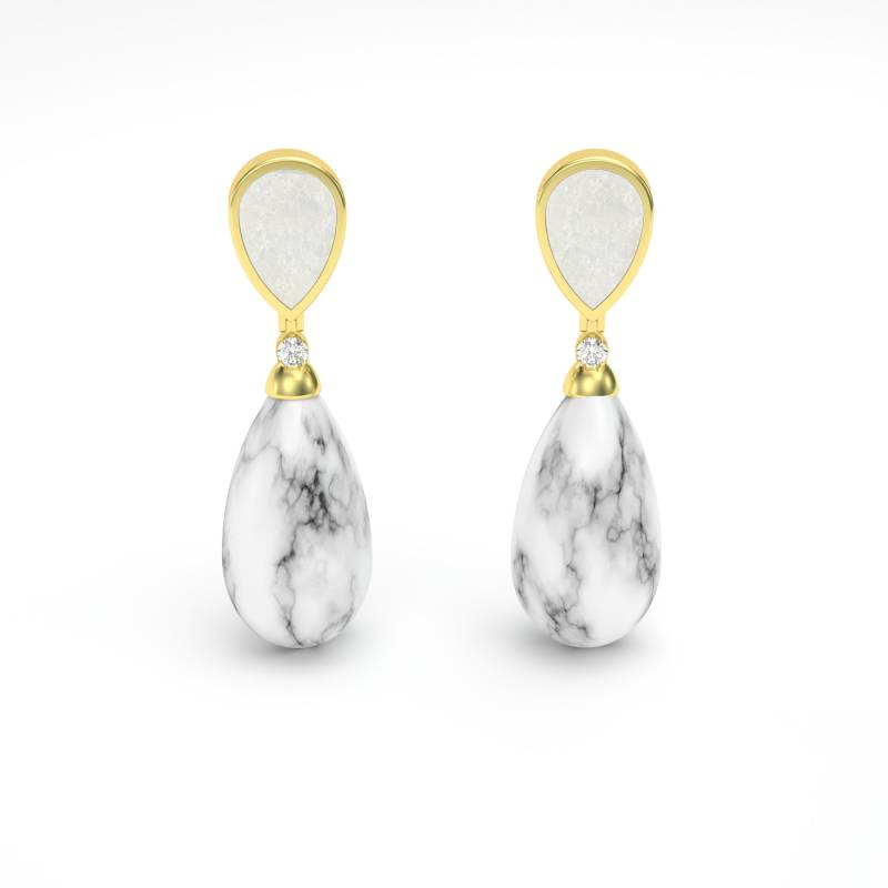 Perlmutt - Howlith Diamant Goldtropfen Ohrstecker von MARCELLORICCIOLONDON