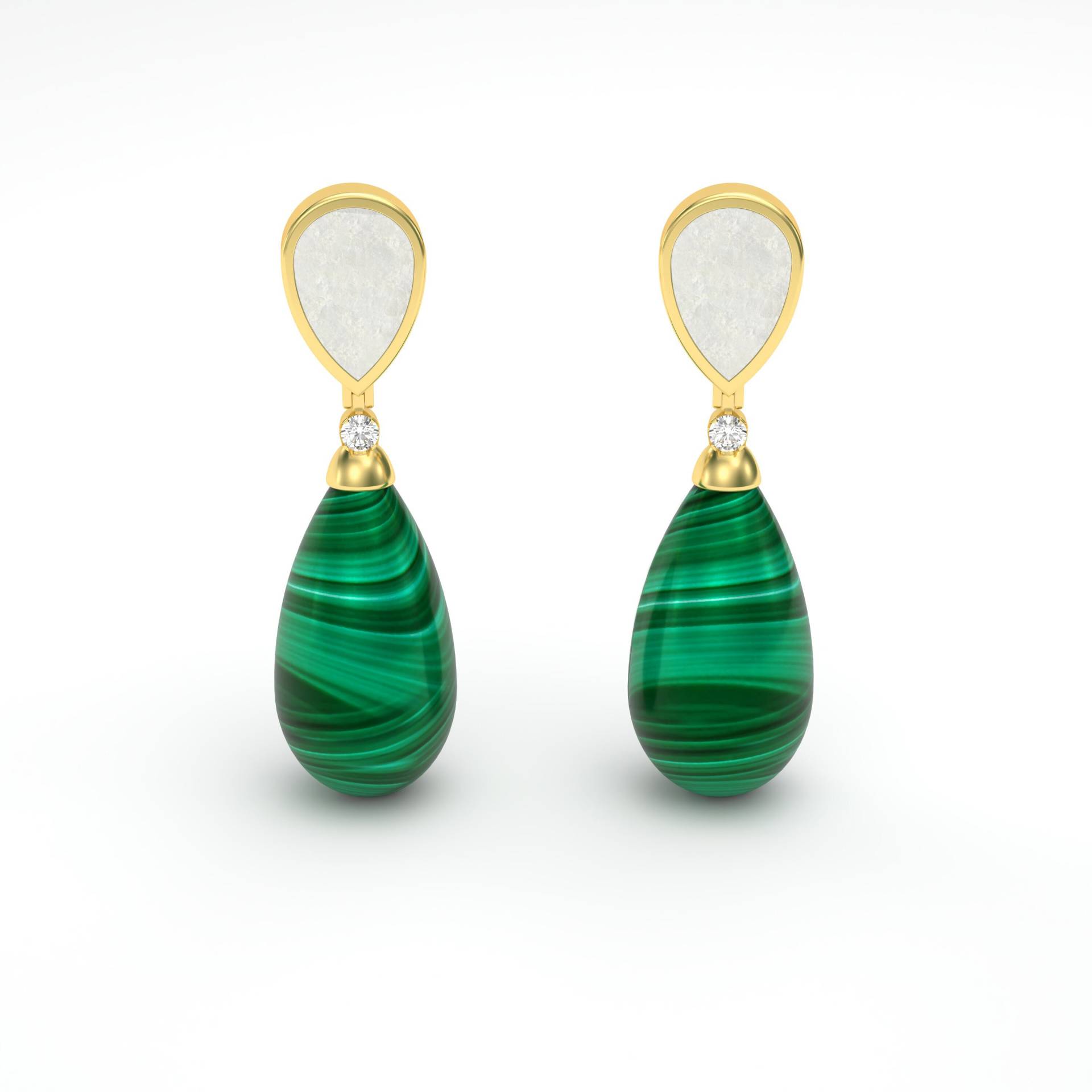 Perlmutt - Malachit Diamant Gold Teardrop Ohrringe Perlmutt - Malachit Diamant Gold Teardrop Ohrringe von MARCELLORICCIOLONDON