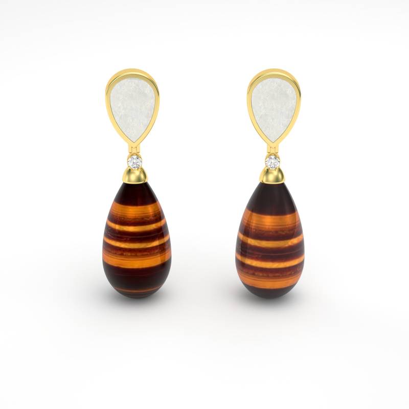 Tigerauge - Perlmutt Diamant Gold Tropfen Ohrringe von MARCELLORICCIOLONDON