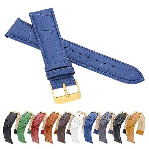 MARCHEL Croco Gold LM-130 Lederarmband 10 mm Blau Krokoprägung Uhrenarmband Krokodilmuster Uhrband Rindsleder von MARCHEL