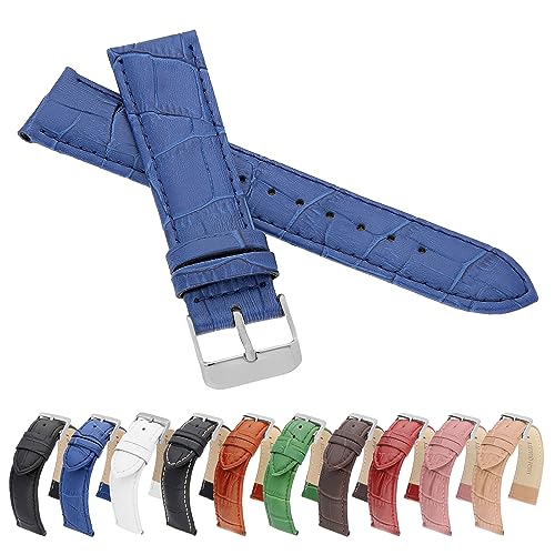 MARCHEL Croco LM-30 Lederarmband 10 mm Blau Krokoprägung Uhrenarmband Krokodilmuster Uhrband Rindsleder von MARCHEL