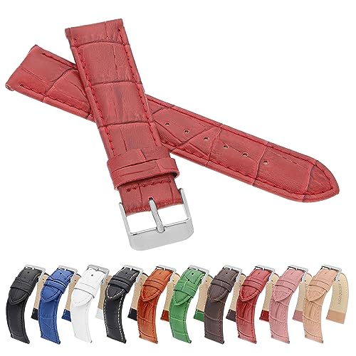 MARCHEL Croco LM-45 Uhrenarmband aus Leder mit Krokoprägung in Rot 20 mm (20 mm, Rot) von MARCHEL