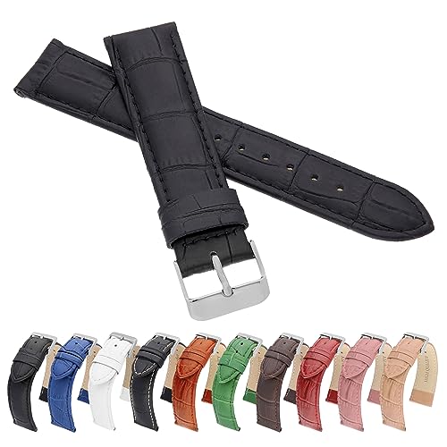 MARCHEL Croco LM-45 Uhrenarmband aus Leder mit Krokoprägung in Schwarz 19 mm Extra Lang (19 mm XL, Schwarz) von MARCHEL