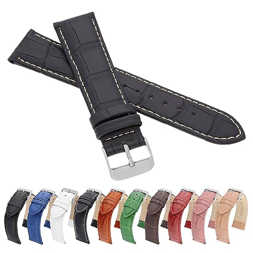 MARCHEL Croco LM-50 Uhrenarmband aus Leder mit Krokoprägung in Schwarz-Weiß 18 mm Extra Lang (18 mm XL, Schwarz-Weiß) von MARCHEL