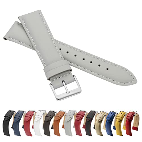 MARCHEL Glattleder 14 mm Grau LLB-55 Lederarmband Echtleder Uhrenarmband Uhrband Rindsleder Feines Leder Uhr Band von MARCHEL