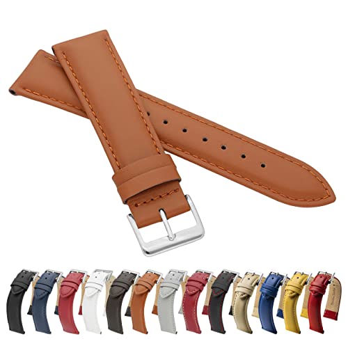 MARCHEL Glattleder 14 mm Hellbraun LLB-25 Lederarmband Echtleder Uhrenarmband Uhrband Rindsleder Feines Leder Uhr Band von MARCHEL